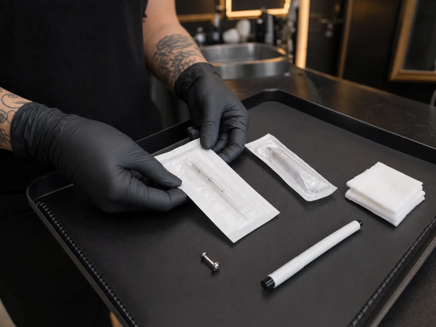 Chill-Ink-Piercer bereitet versiegelte sterile Einwegmaterialien und Titanschmuck vor