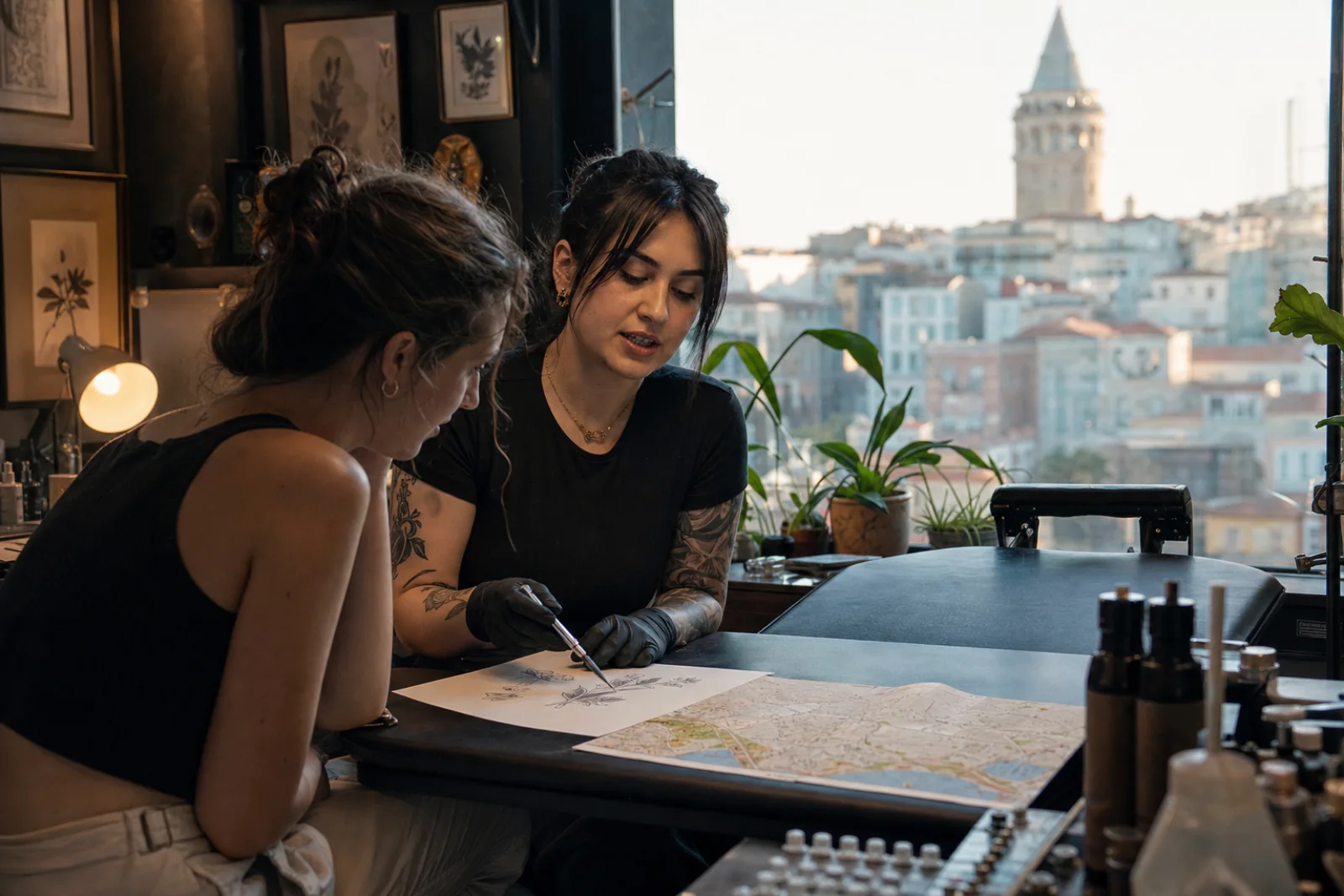 Custom blackwork tattoo photographed at Chill Ink Tattoo & Piercing in Galata, Istanbul — Fit & artist match