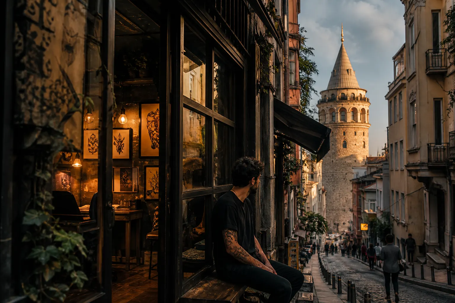 Warm evening light on Galata streets — planning a tattoo studio visit in Istanbul