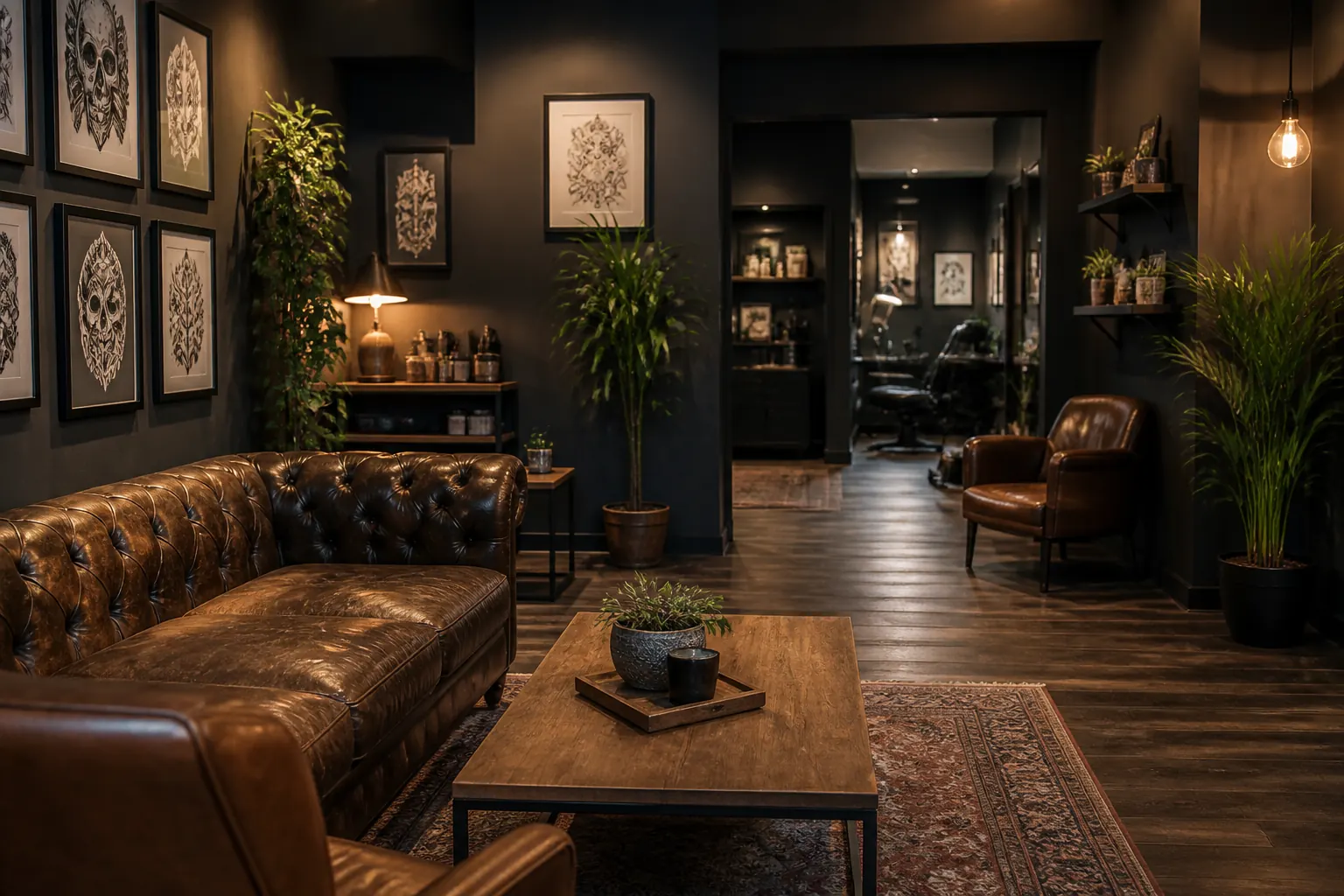 Calm modern tattoo studio lounge ready for international clients